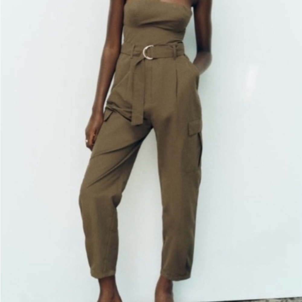 Zara Belted Khaki Jumpsuit